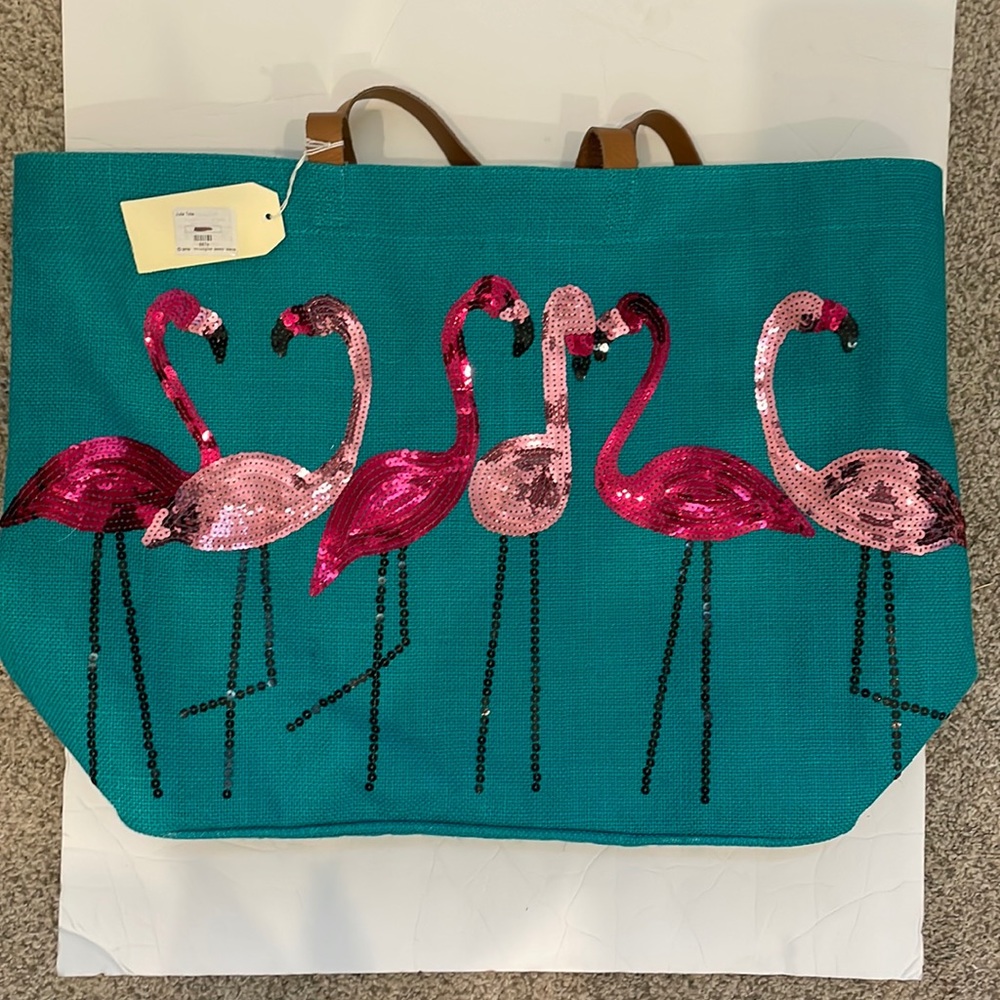 NWT MudPie sequined flamingo tote